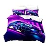 Dekbedovertrek, 220 x 240 cm, sportauto, violet, met ritssluiting, 3-delig, beddengoed van microvezel, zacht…