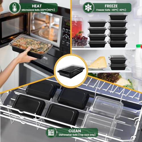 50-Pk 28oz. Geisoun Meal Prep Reusable Containers w/ Easy Snap Lids (Black) - image 6