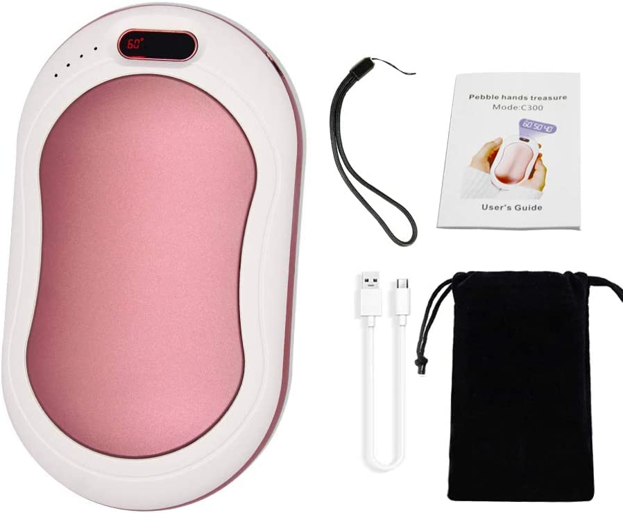 Scaldamani ricaricabile, 10000 mAh, riutilizzabile, con display della temperatura, portatile, 3 livelli, regalo invernale per la famiglia (rosa