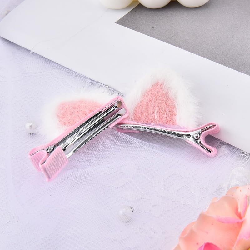 Mini Cat Ears Hair Clips Cute Kitty Ear Alligator Clips Hairpins Halloween Ears Headwear Headpiece Headdress Cat Costumes Cosplay Hair Accessories for Little Girls White Pink image 4