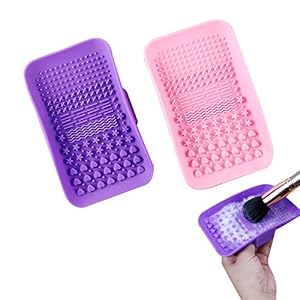 2 Pack Silicone Makeup Brush Cleaning Mat, Angzhili Makeup Brush Cleaner, Portable Makeup Brush Cleaner Pad, Cosmetic Brush Washing Tool(Pink+Purple)
