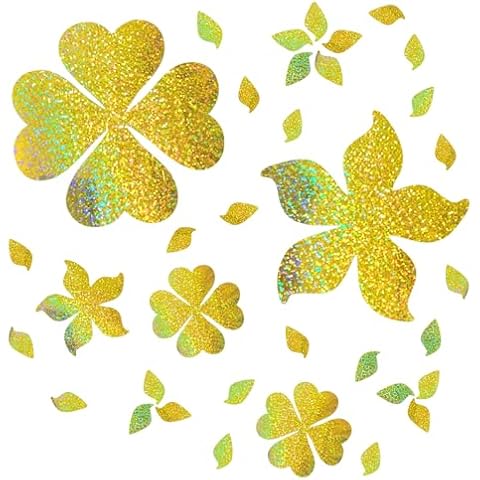 140 Pcs Sequined Flower Wall Decor, Removable Gold Flower Stickers 2 Sizes 3 Styles, Holographic Flower Decorations for Kids Dorm Room Nursery Decor Birthday Decorations Girl Bedroom Decor(Gold) Cover