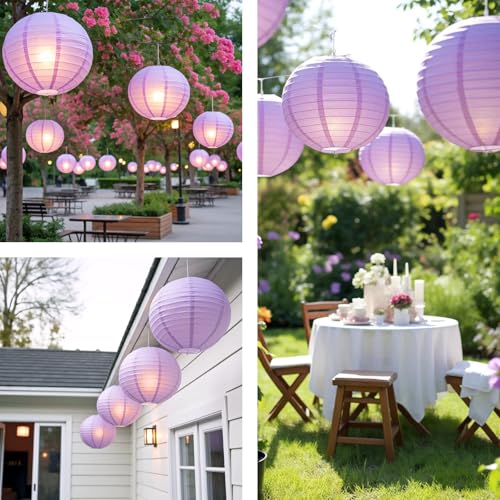 Image of Chinese Paper Lanterns - Pack of 10, 12-Inch Light Purple Hanging Lights for Birthday Party Decorations, Ceiling Decor, Rainbow Classroom, Dorm Decor, and Tea Party