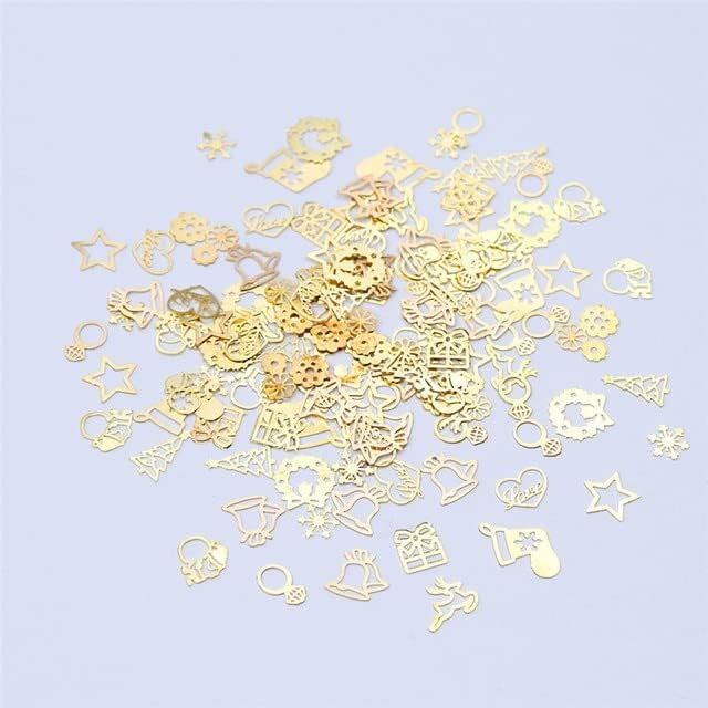 Christmas Nail Decoration Accessories 3D Gold Metal Sequins Box Mix Design Ring Bell Elk Snowflake Metal Flakes Glitter Tips Set - (Color: White)