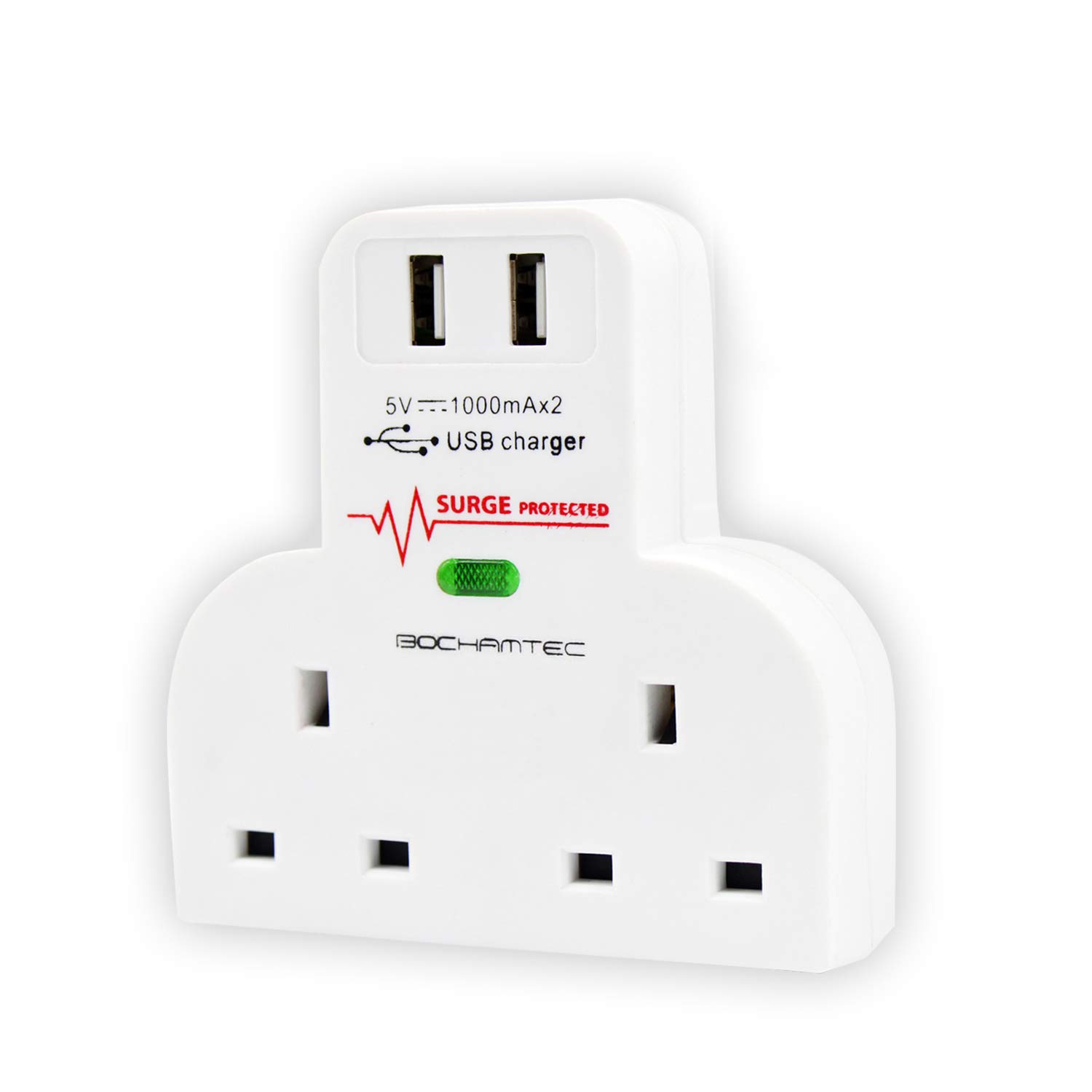 BOCHAMTEC Multi Plug 2 USB Port Adaptor for TV, Desk, Home and Office with Surge Protector, Over Current Protection, Short Circuit Protection Adapter for Smart Phones, iPhones, Samsung, iPads, Tablets