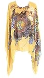 Century Star Women Floral Print Chiffon Batwing Sleeve Beach Loose Blouse Poncho Gauze tops Cover Up Yellow