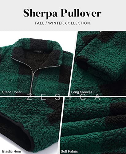 Zesica Women's Plaid Long Sleeve Zipper Sherpa Fleece Sweatshirt Pullover Jacket Coat,Green,Medium #TOP4