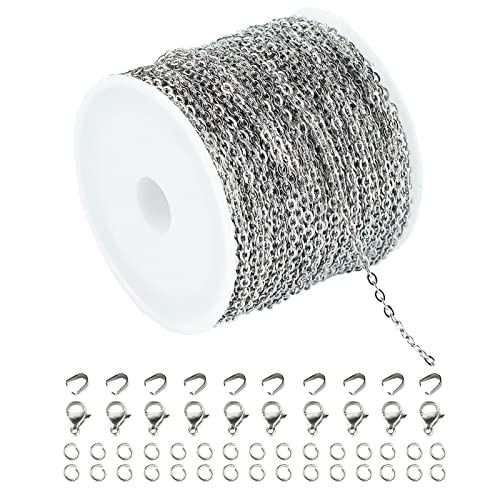 Umaokang 65 Feet Silver Jewelry Chains For Jewelry Making Flat Cable Chain Link Spool Diy Craft Earring Bracelet Necklace Chain Bulk With Lobster Clasps Jump Rings Pinch Clip Clasp #TOP12