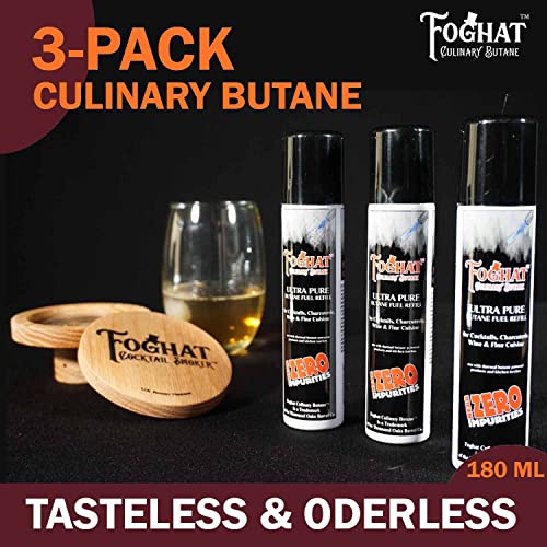 Foghat Culinary Butane Fuel Refill (3 Pack X 60Ml) | Torch Lighter Butane Refill Canister - Fits All Kitchen Smoking Torches - Food Grade, Ultra Refined For Cocktail Smoker Kit, Creme Brulee Torch #TOP1