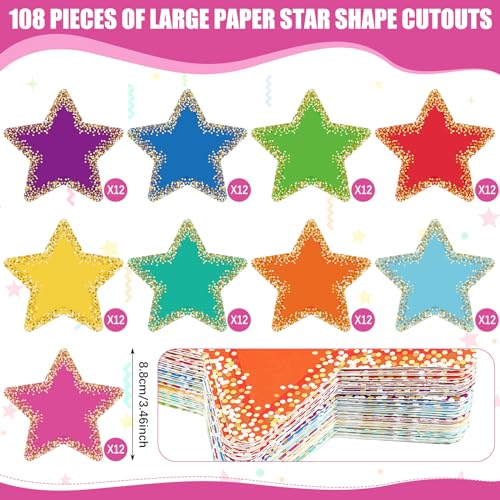 Image of Seajan 108 Pcs Confetti Star Cutouts for Classroom 3.5 Inch Small Bulletin Board Paper Star Decor Assorted Colors Accent for DIY Craft Office School Projects Party Supplies (Pack of 3)
