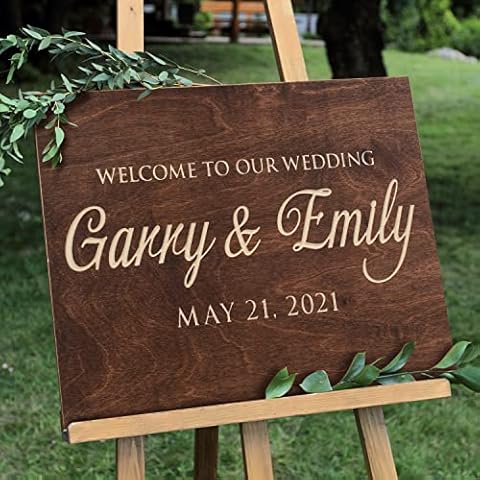 Personalized Favors Wood Wedding Welcome Sign, Design 3, Rectangular or Round, 16x24 inches, 5 Color Options Cover