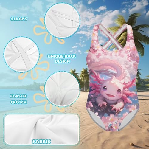 Girls One Piece Swimsuits Cross Back Straps Bathing Suit Quick Dry Swimwear 5-14 Y3