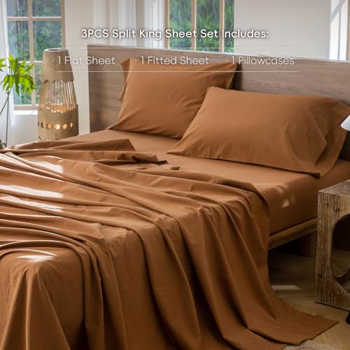 Image of MooMee Sheet Set 100% Washed Cotton Linen-Like Extra Deep Pocket Twin | Relaxed Linen-like Texture. Soft, Breathable & Lightweight Comfort. 15-19 inch Extra Deep Pocket with All-around Elastic