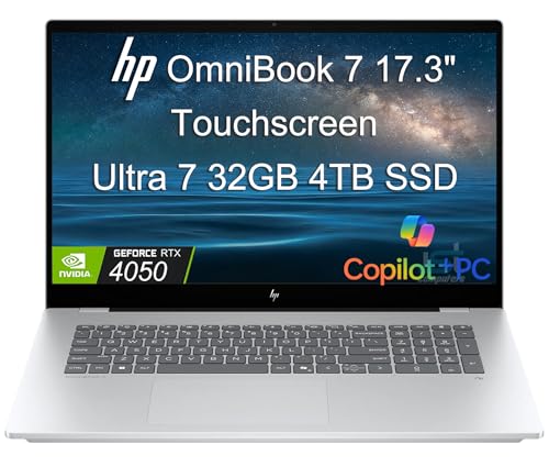 Image of HP OmniBook 7 AI Laptop (17.3 inch FHD Touchscreen, NVIDIA RTX 4050 6GB, Intel Core Ultra 7 258V, 32GB DDR5, 4TB SSD) Copilot+ PC, Next Gen Envy 17 for Business, Gaming & Design, IR Webcam, Win 11 Pro