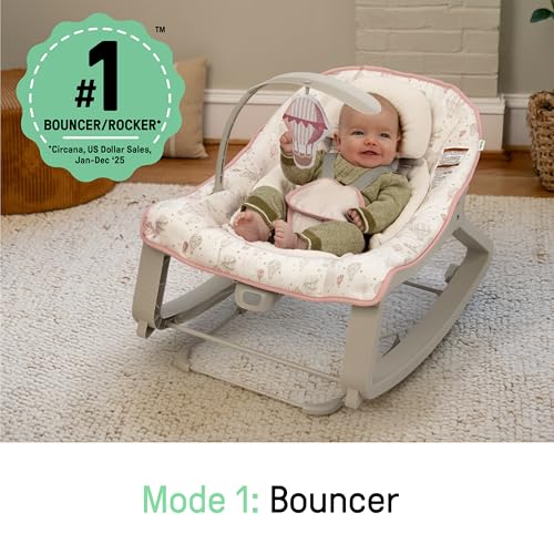 Image of Ingenuity Keep Cozy 3-in-1 Grow with Me Vibrating Baby Bouncer, Seat & Infant to Toddler Rocker, Vibrations & Toy Bar, 0-30 Months Up to 40 lbs (Skye)