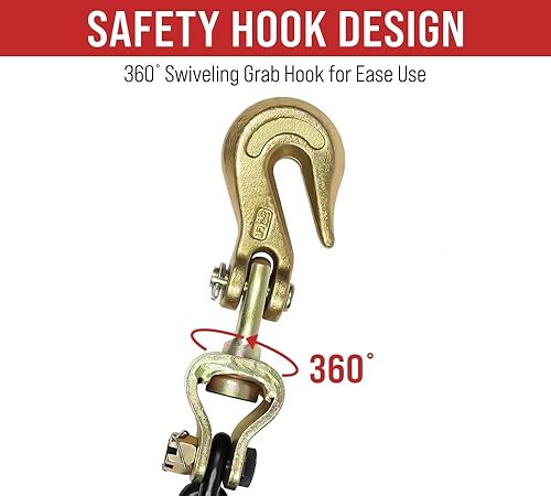 Miniatura 25 de Mytee Products Paquete de 2 carpetas de cadena de trinquete EZ de 1/4 a 5/16 pulgadas con ganchos de agarre y 2500 libras WLL - Carpeta de carga