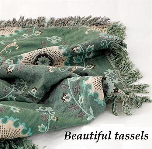 Image of MSGKV Boho Throw Blanket 60 inchx80 inch 100% Cotton Green Blanket Couch Decor