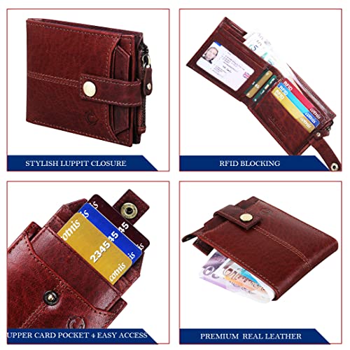 Image of Crafted RFID Safe Leather Wallet for Men /Women, Bifold Trendy, Full Grain with Card Holder and Zipper Coin Pocket