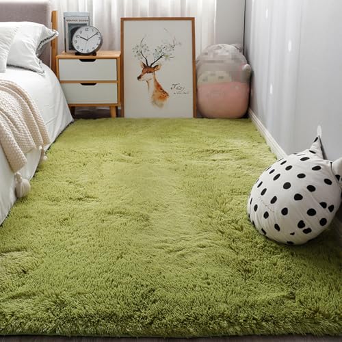 Bltokey ラグカーペット 洗えるラグ カーペット 長方形 ラグ 絨毯 滑り止め付 絞り染め ラグマット ふわふわ 冬 2畳 3畳 4.5畳 6畳 極厚毛足約4.0cm 低反発 防ダニ 抗菌 防臭 冷房 床暖房対応 グリーン 100x160cm