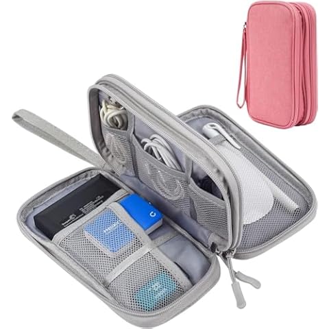 sansheng Electronics Accessories Organizer Pouch Bag, 2 Pack Travel Universal Organizer for Cable, Charger, Phone, SD Card, Business Travel Gadget Bag with Zipper(Grey and Pink) Cover