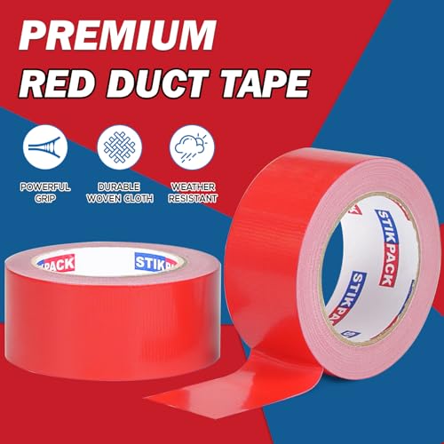 Image of 2 Rolls Red Duct Tape, Heavy Duty Strong Industrial Colored Duct Tape 9mil x 2inch x 25yds Flexible, No Residue, Waterproof and Tear by Hand, Multi-Use for Indoor & Outdoor Repairs