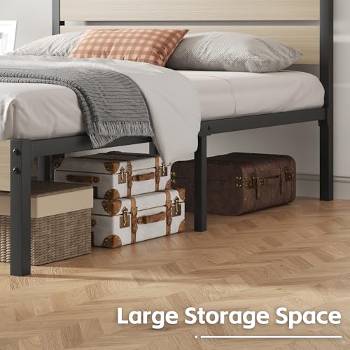 Image of Fluest Full Bed Frame with Headboard and Footboard, with Under Bed Storage, All-Metal Support System, No Box Spring Needed, Easy Assembly, Beige