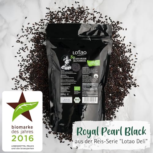 Lotao Schwarzer Reis (1x 1000g, Bio Qualität) ROYAL PEARL BLACK | Hochwertiger Bio Vollkornreis: Ohne Zusätze und ungeschält | Der schwarze Reis als Hingucker für Asia Küche: Thai Chinesisch uvm.
