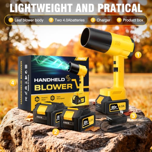 Image of Cordless Leaf Blower, Hand held Leaf Blower with Two 4.0Ah Battery and Charger, Snow Blower with 6 Speed Modes, Lightweight Electric Blowers for Lawn Care, Patio, Yard, Blowing Snow, Leaves, Dust