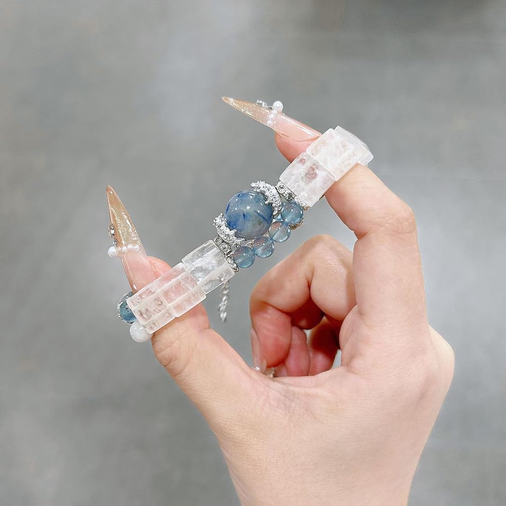 Bracciale con Acquamarina Naturale e Quarzo Trasparente con Ciondolo in Lega – Gioielli con Perline in Cristallo Azzurro e Pietre preziose Bianche per Una Comunicazione Calma