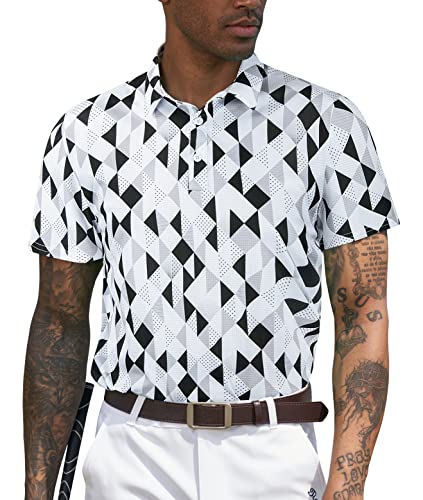 Tapulco Mens Fashionable Patterned Short Sleeve Sports Tshirts Quick Dry Breathable Soft Casual Athletic Workout Golf Polo Shirts Plaid Black White X-Large #TOP24