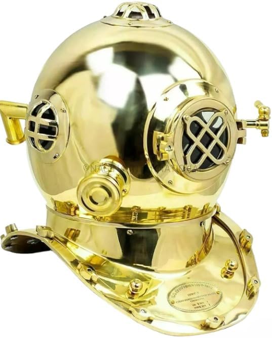 Antique 18"" Diving Divers Helmet Vintage U.S Navy Mark V Scuba Diving Helmet, Gold