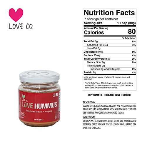 Love Co - Love Hummus Pack Of 3: Dry Tomato And Oregano, Original Hummus & Lentil And Almond, 7,76 Oz (220 G) | Hummus Snack | Snack Packs | Veggie Snacks | Veggie Dip | Gluten Free Snack | Hummus Dip | Natural Foods | Chilean Product #TOP3