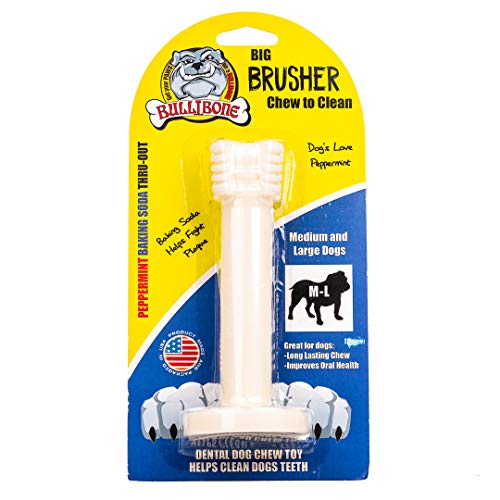 Bullibone Brusher: Dog Teeth Cleaning Brushing Toothbrush Stick - Long Lasting Nylon Peppermint Dog Dental Chew Toy for Oral Care and Dental Health, for Large and Medium Dogs