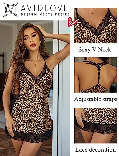 Image of Avidlove Women Lingerie Satin Lace Chemise Nightgown V Neck Mini Babydoll Sexy Full Slips Sleepwear S-4XL
