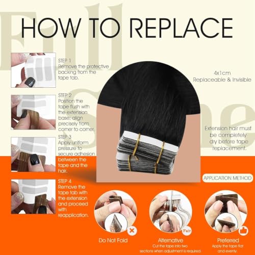 Image of Full Shine Human Hair Tape In Extensions, Off Black 18 Inch