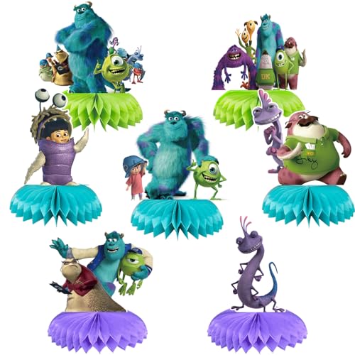 7Pcs Monsters University Birthday Honeycomb Centerpieces Cute Anime Kids Baby Shower Table Party Decoration Monsters University Theme Boys Children Table Toppers