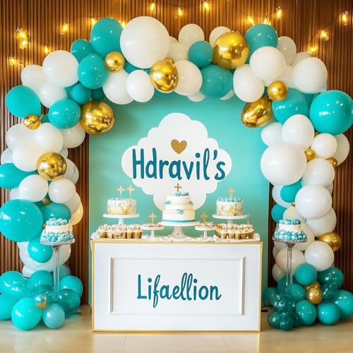 Image of RUBFAC Teal Blue Balloons 129pcs Different Sizes 18 12 10 5 Inch, Latex Turquoise Balloon Garland Arch for Birthday Party Decoration Wedding Engagements Anniversary Baby Shower Party Supplies