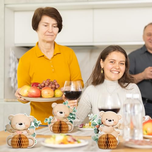 Hiboom 8 Pcs Bear Baby Shower Honeycomb Centerpieces Bear Baby Shower Party Supplies Bear Baby Shower Decorations Party Centerpieces Paper Fan Table Topper Honeycomb for Birthday Wedding Party - Image 6