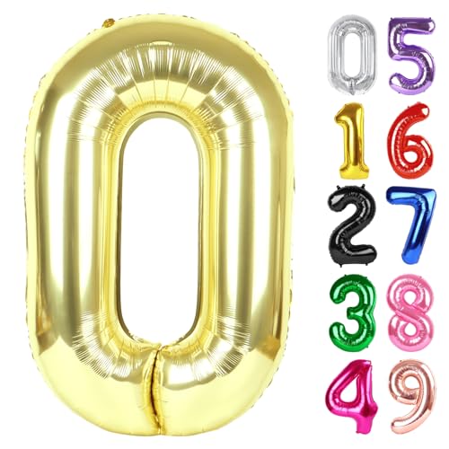 Image of Light Gold Number 0 Balloon 40 Inch, 0 Balloon Number for 10th 20th 30th 40th 50th 60th Birthday Decorations, Light Gold Party Supplies