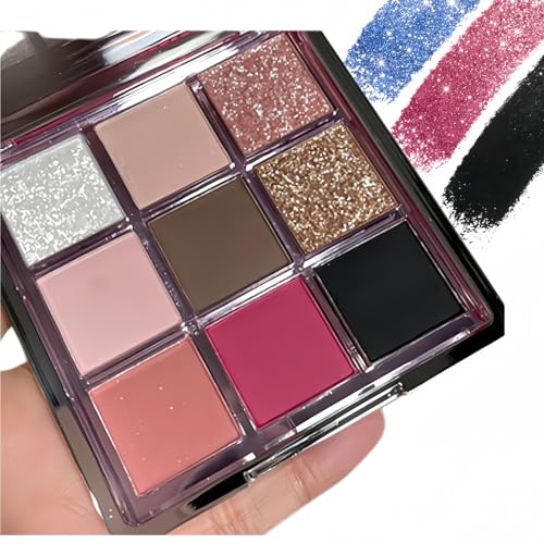 Nine Colour Matte Shimmer Glitter Eyeshadow Palette,Highly Pigmented Soft Pink,Long-Lasting Waterproof Formula,Blendable Powder for Defined or Natural Smokey Eye Makeup,Daily & Night Makeup,#01