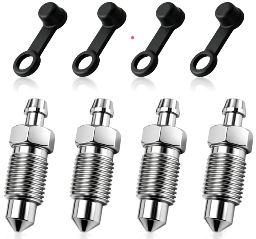 4PCS M10x1.0 Brake Bleeder Screws, 35.4mm Brake Bleeder Valve Kit with Grease Fitting Caps, Speed Bleeders for Brakes Calipers, Replacement Bleeding Hardware for Cars, Trucks, SUVs, Motorcycles