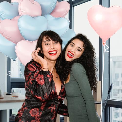 Image of Blue Pink Heart Balloons,18inch Light Blue Heart Shaped Foil Balloons & Baby Pink Helium Mylar Balloon for Anniversary Wedding Engagement Birthday Party Baby Shower Decorations