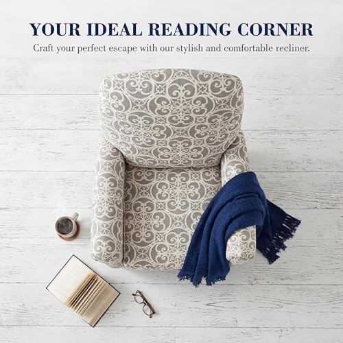 Image of Printed Linen Fabric Manual Recliner Chair with Rolled Armrest,Gray