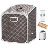 RELAX4LIFE Sauna à Vapeur Portable 2L 1000W, Cabine de Sauna Pliable à Domicile avec 9 Températures Ajustables, Tente de Spa avec Rouleau de Massage, Télécommande pour Détoxification (Gris)