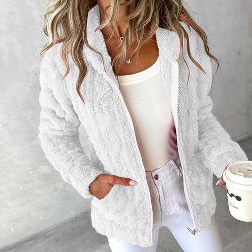 Lmdudan Plus Size Womens Winter Coats Faux Fur Jacket Sherpa Fuzzy Hood Sweaters Full Zip Shaggy Shacket Jacket with Pockets4