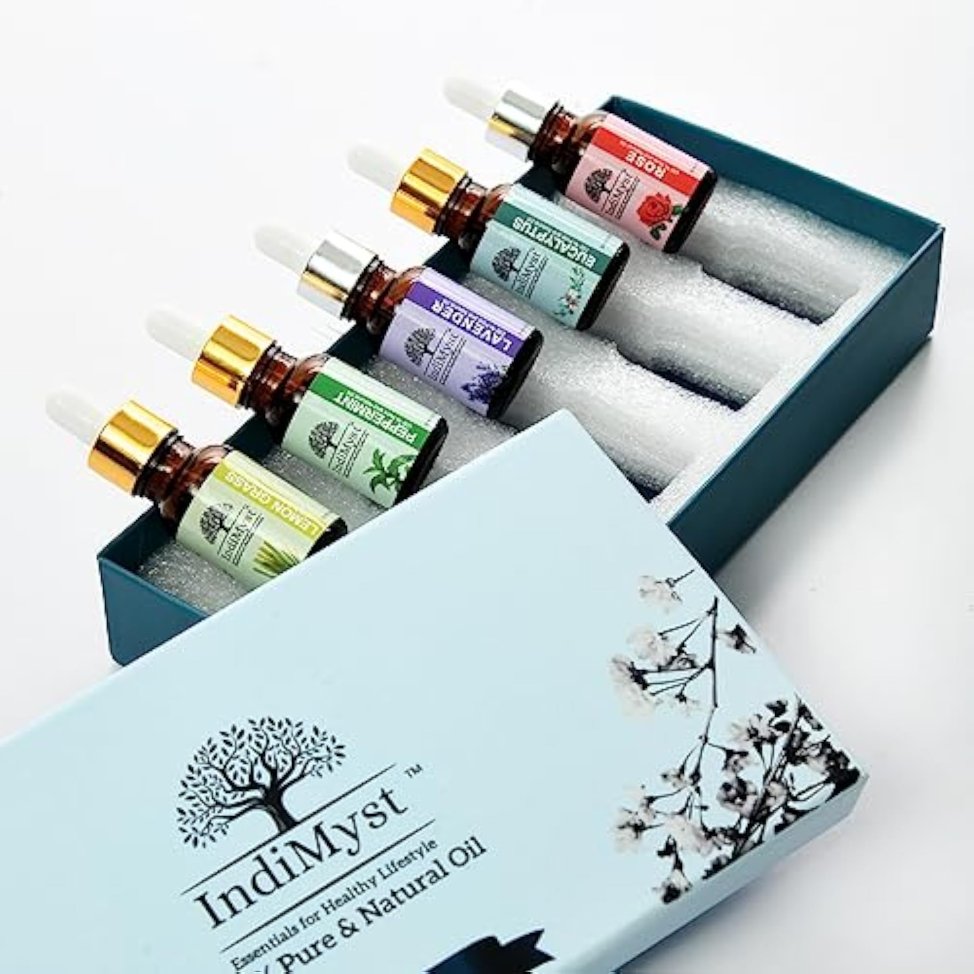 IndiMyst Essential Oils Combo Pack with Metal Diffuser