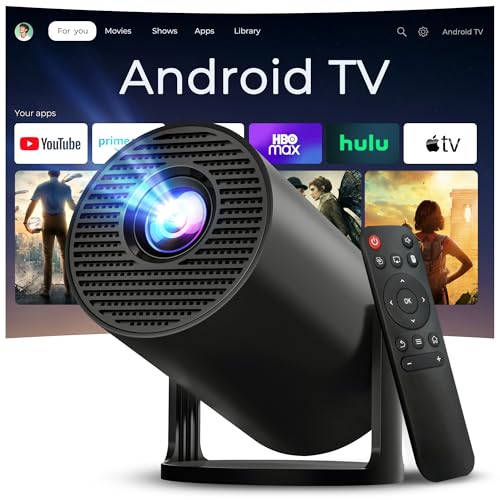 Mini Beamer 4K 1080P unterstützt Klein Projektor, WiFi 6 Bluetooth 5.4, Auto Keystone Smart Portable Projector, Android 11 mit Apps, Kompatibel mit iOS/HDMI/USB/iPhone LYNCAST OptiBarrel 500 schwarz