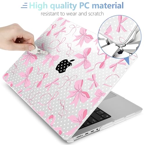 Image of MEEgoodo Case for MacBook Pro 16 inch 2026 2024 2023 2021,Laptop Shell Compatible with M5 M4 M3 M2 M1 Pro /Max Chip,Fit Model A3429 /A3428 /A3403 /A3186 /A2991 /A2780 /A2485,White Polka Dots&Cute Bows