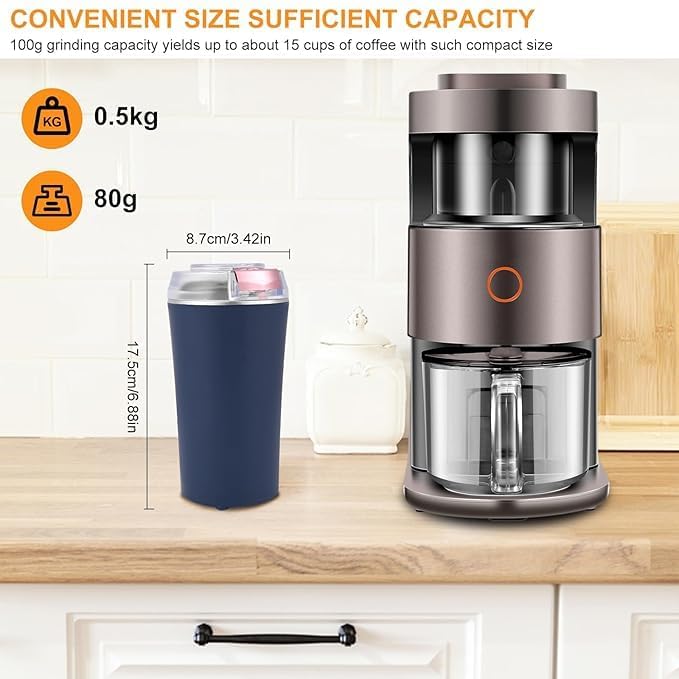 Image of H&HGOLDI Electric Coffee Grinder, 200W, 80g Capacity, Compact Size, for French Press, Espresso, Moka Pot, Navy Blue