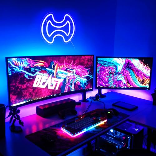 Image of Gaming Warrior Neon Sign for Wall Decor, LED Neon Light for Game Room, Bedroom Decorations, Dimmable, Blue, 5V USB Powered, 11.8 inch x 9.5 inch